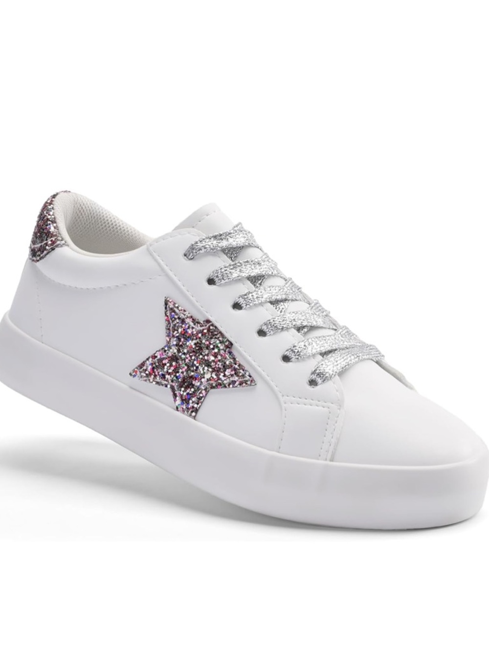 fabkids White Sneakers with Silver Laces & Pink Glitter Star